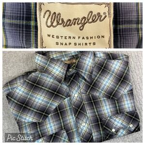 Vintage Wrangler saw tooth Western pearl Snap Shirt Men‎ M Plaid Short Sleeve